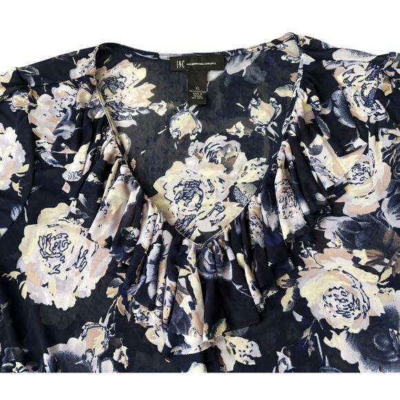 INC International Concepts Navy Sheer Floral Print Blouse Womens Size XL - Picture 4 of 7